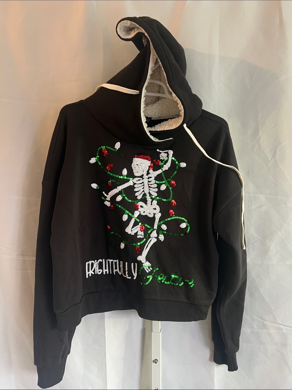 Miss Chievous Black Holiday Skeleton Sequin Hoodie